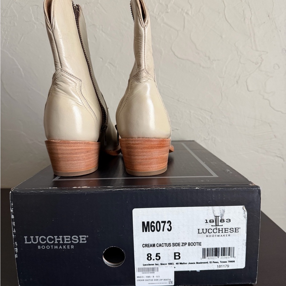 Lucchese April Cream Leather Zip Boots - Picture 5 of 6